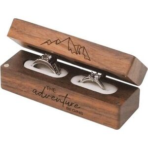 Engraved Flip Wooden 2 Ring box for wedding -Rustic Vintage Solid Wood rectangle